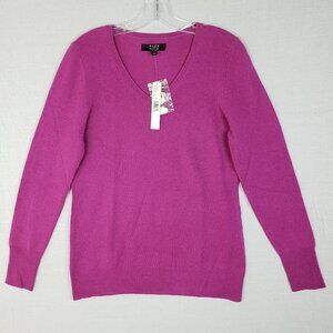 NWT Alex Marie 100% Cashmere Vanessa Sweater Knit V-neck Pink Magenta size L